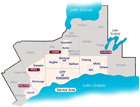 GTA, Greater Toronto Service Area Map